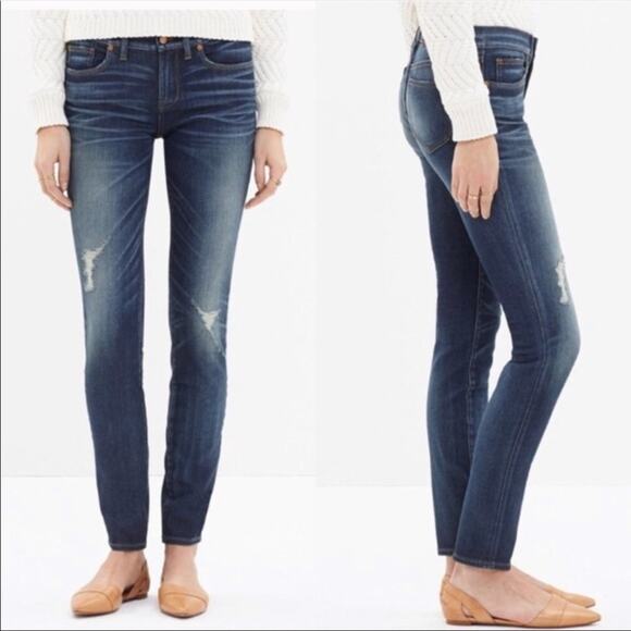 Madewell Distressed Skinny Ankle Jeans Low Mid Rise Medium Wash 24 x 34 US 00 - Picture 1 of 10